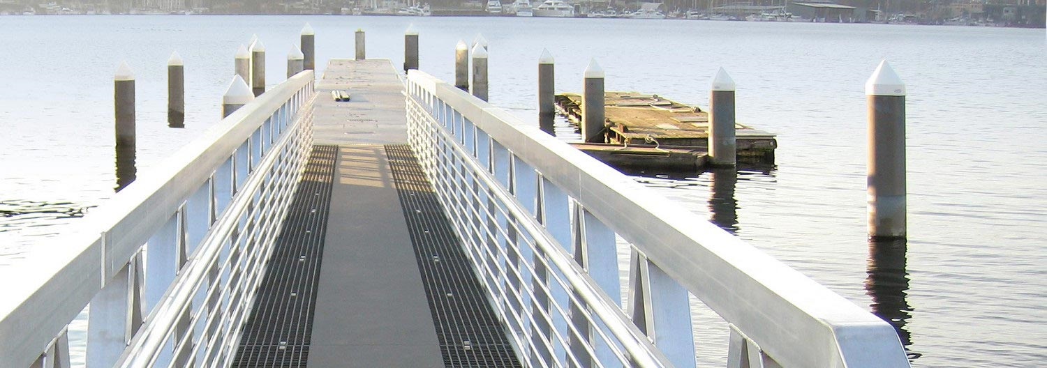 Fiberglass Grating Dock Walkway on Lake Union at Fairview Landing, Seattle, Washington